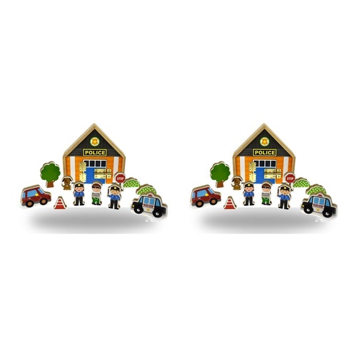 Wooden Police Station Playset with Figures and Vehicles Pack of 2