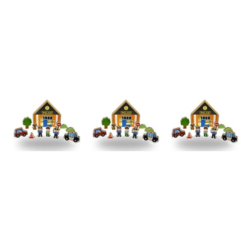 Wooden Police Station Playset with Figures and Vehicles Pack of 3
