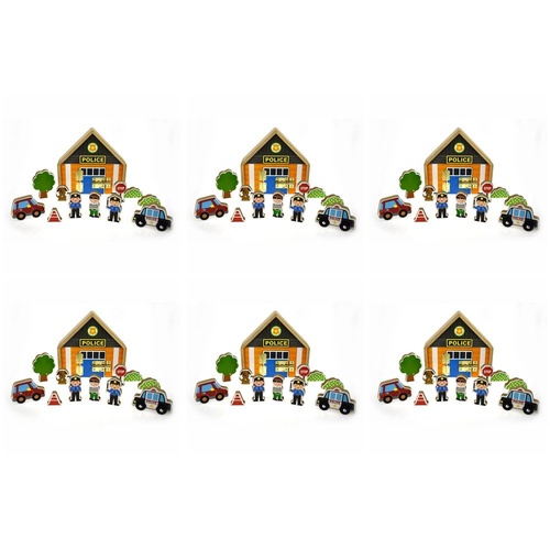 Wooden Police Station Playset with Figures and Vehicles Pack of 6