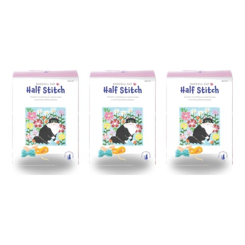 Cat Collective Half Stitch Kit Ragdoll Cat Finished Size 24.5 x 24.5cm Bundle of 3