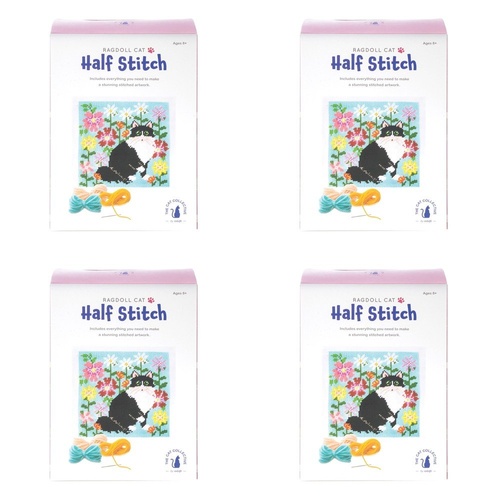 Cat Collective Half Stitch Kit Ragdoll Cat Finished Size 24.5 x 24.5cm Bundle of 4