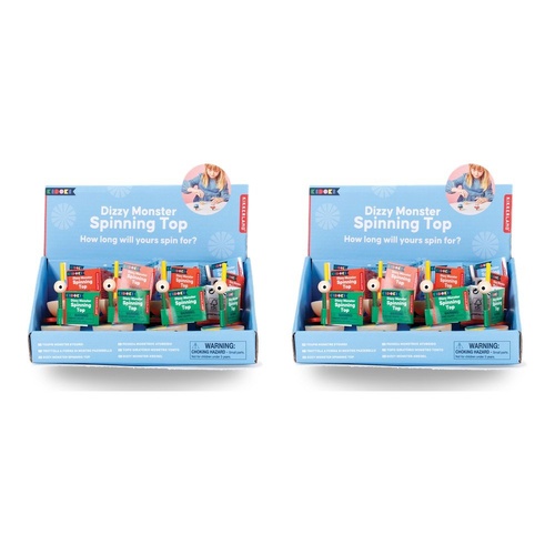 Kikkerland Kidoki Dizzy Monster Wooden Spinning Top Counter Display of 12 Bundle of 2