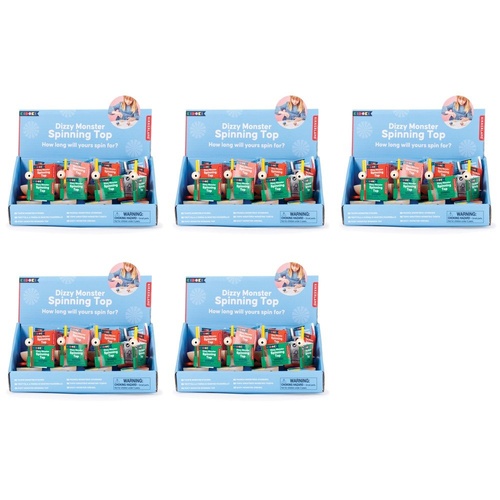 Kikkerland Kidoki Dizzy Monster Wooden Spinning Top Counter Display of 12 Bundle of 5