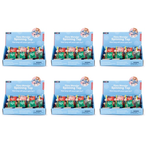 Kikkerland Kidoki Dizzy Monster Wooden Spinning Top Counter Display of 12 Bundle of 6