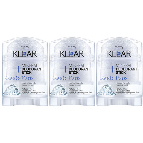 Deoklear Mineral Deodorant Classic Pure 70g Fragrance Free Pack of 3