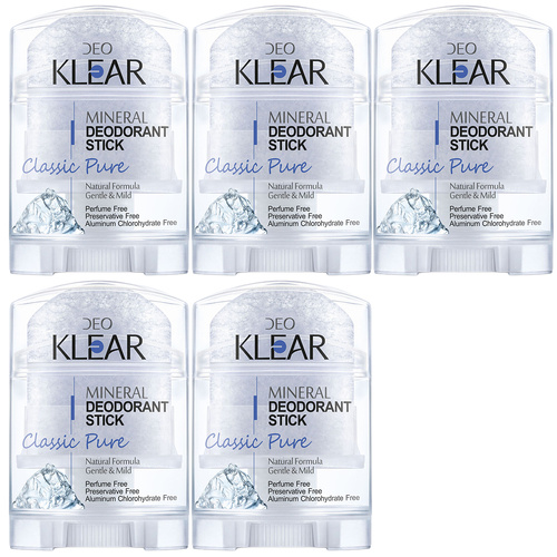 Deoklear Mineral Deodorant Classic Pure 70g Fragrance Free Bundle Pack of 5