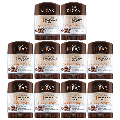 Deoklear Mineral Deodorant Life In Motion Coffee 70g Heavy Duty 10 Pack