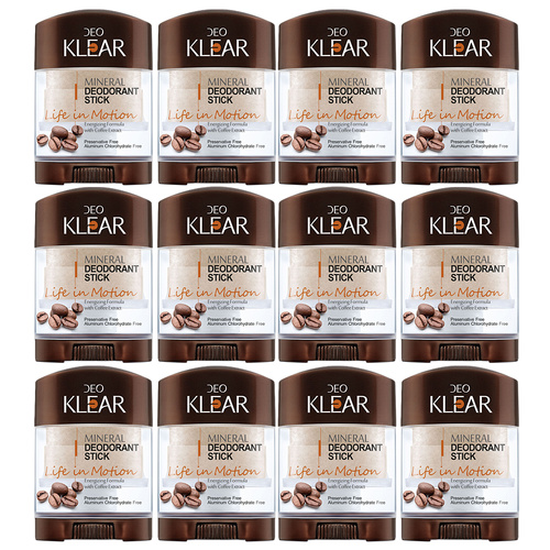 Deoklear Mineral Deodorant Life In Motion Coffee 70g Pack of 12 Heavy Duty