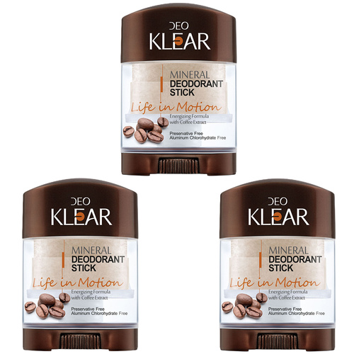 Deoklear Life In Motion Coffee Mineral Deodorant 70g Heavy Duty Pack of 3
