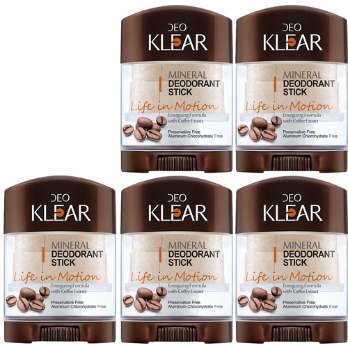 Deoklear Mineral Deodorant Life In Motion Coffee 70g 5 Pack Heavy Duty