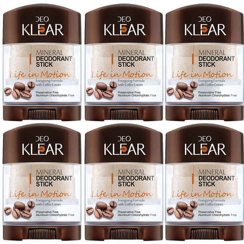 Deoklear Mineral Deodorant Life In Motion Coffee 70g Heavy Duty Pack of 6
