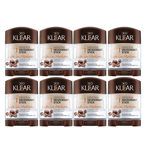 Deoklear Mineral Deodorant Life In Motion Coffee 70g Heavy Duty 8 Pack