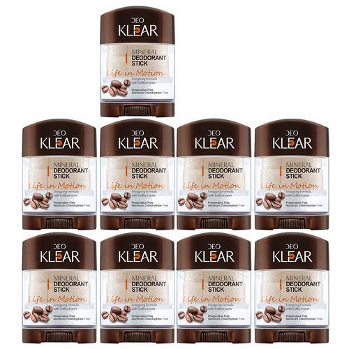 Deoklear Mineral Deodorant Life In Motion Coffee 70g Pack of 9 Heavy Duty