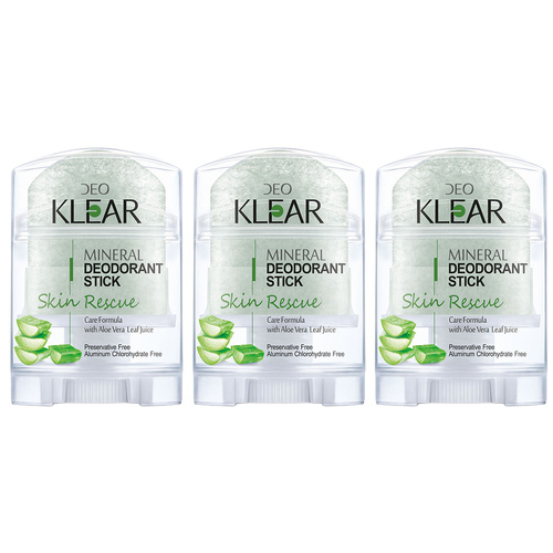 Deoklear Mineral Deodorant Skin Rescue Aloe Vera 70g 3 Pack Sensitive Skin