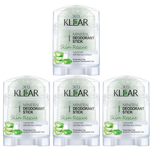 Deoklear Mineral Deodorant Skin Rescue Aloe Vera 70g Sensitive Skin 4 Pack
