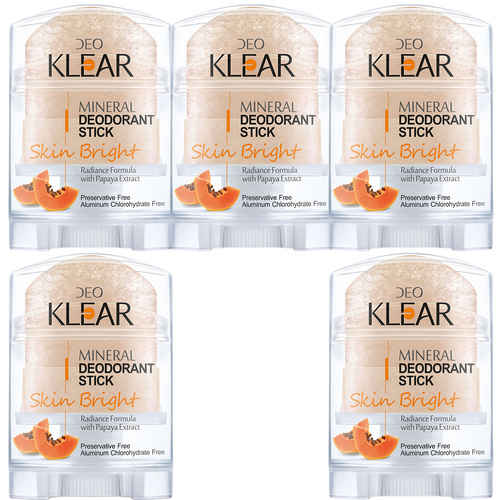 Deoklear Mineral Deodorant Skin Bright Papaya 70g Pack of 5 Odour Protection