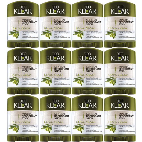 Deoklear Mineral Deodorant Ultra Clear Mediterranean Olive 70g Pack of 12