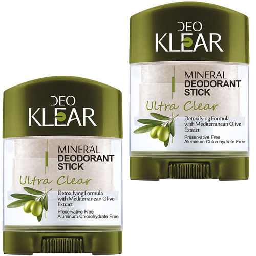 Deoklear Mineral Deodorant Ultra Clear Mediterranean Olive 70g 2 Pack Alum Free
