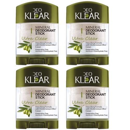 Deoklear Mineral Deo Ultra Clear Mediterranean Olive 4 Pack 70g Aluminum Free