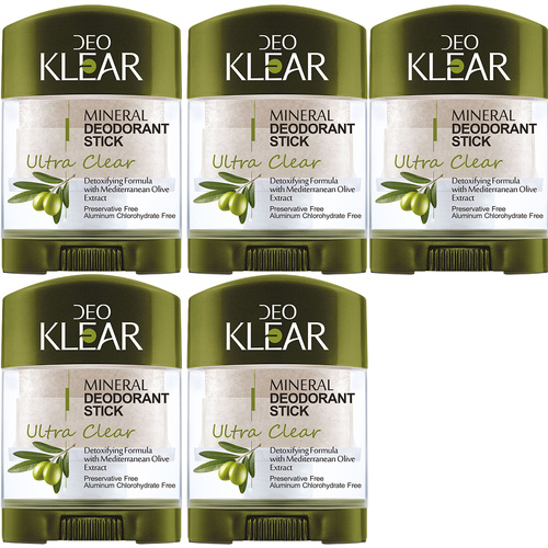 Deoklear Mineral Deodorant Mediterranean Olive 70g 5 Pack Aluminum Free