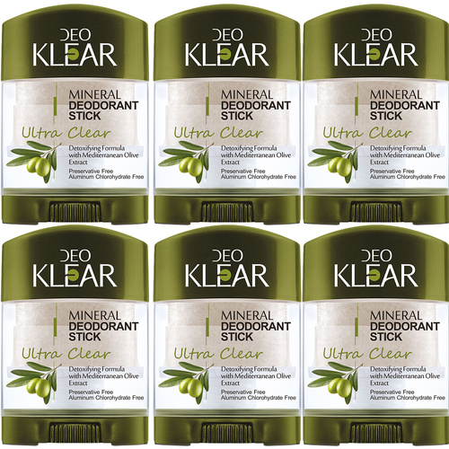 Deoklear Mineral Deodorant Ultra Clear Mediterranean Olive 70g 6 Pack