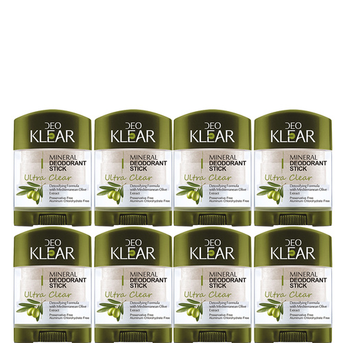 Deoklear Mineral Deodorant Ultra Clear Mediterranean Olive 70g Pack of 8