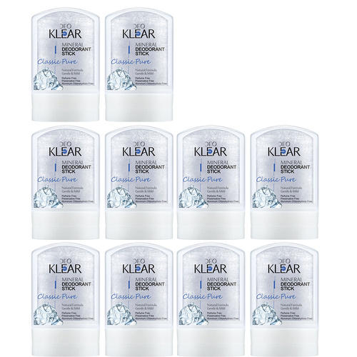 Deoklear Mineral Deodorant Pure 60g Fragrance Free Aluminium Free Pack of 10