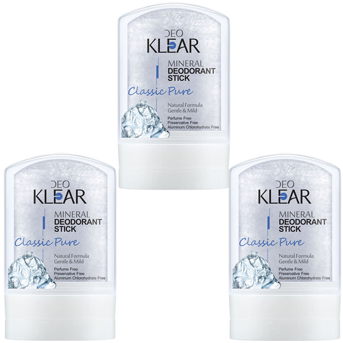 Deoklear Mineral Deodorant Classic Pure 60g Fragrance Free Aluminium Free 3 Pack