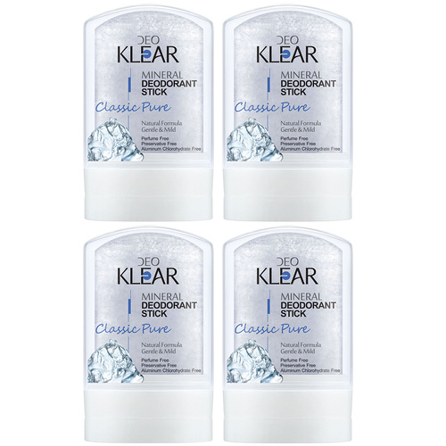 Deoklear Mineral Deodorant Classic Pure 60g Fragrance Free Aluminium Free 4 Pack