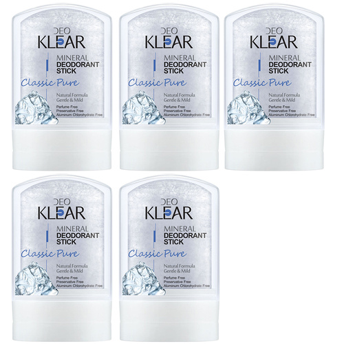 Deoklear Mineral Deodorant Classic Pure 60g Fragrance Free Pack of 5