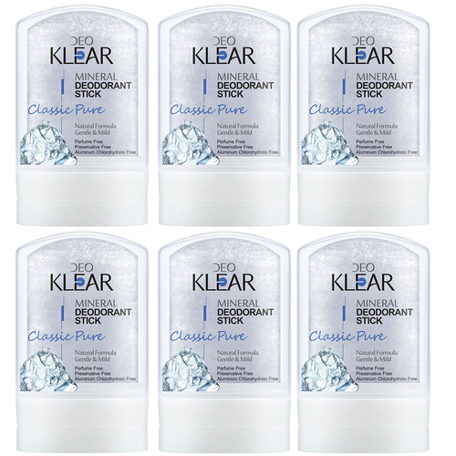 Deoklear Mineral Deodorant Classic Pure 60g Unscented Aluminium Free 6pk