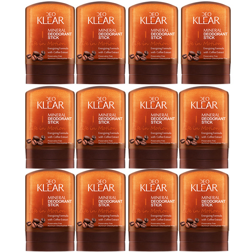 Deoklear Life In Motion Coffee Mineral Deodorant Stick 60g Pack of 12
