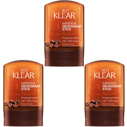Deoklear Life In Motion Coffee Mineral Deodorant Stick 60g Men 3 Pack
