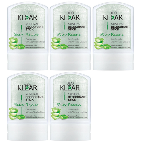 Deoklear Mineral Deodorant Skin Rescue Aloe Vera 60g x5 Aluminium Free Bundle