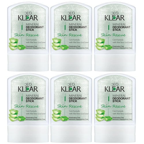 Deoklear Mineral Deodorant Skin Rescue Aloe Vera 60g Pack of 6 Aluminium Free