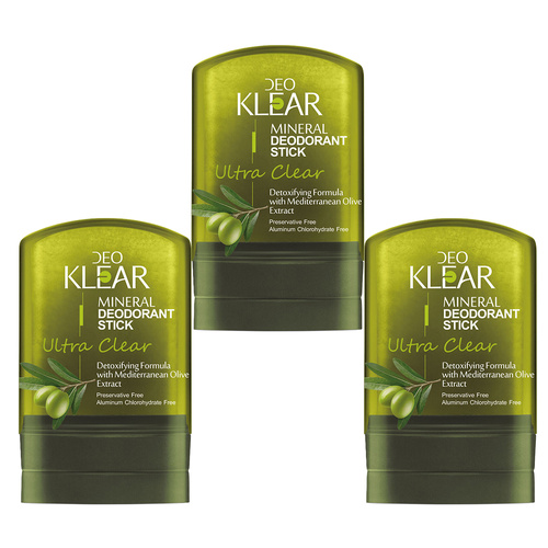 Deoklear Mineral Deodorant Ultra Clear Mediterranean Olive 60g Pack of 3
