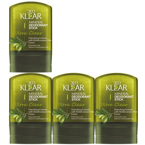 Deoklear Mineral Deodorant Ultra Clear Mediterranean Olive 60g Pack of 4