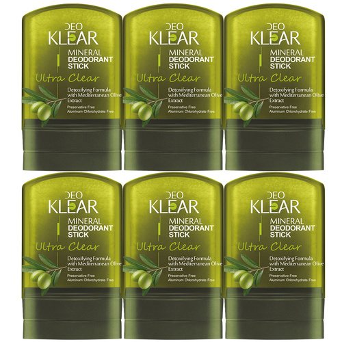 Deoklear Mineral Deodorant Ultra Clear Mediterranean Olive 60g Pack of 6