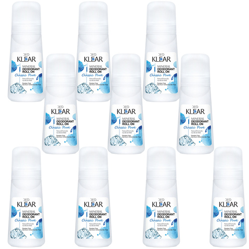 Deoklear Mineral Deodorant Classic Pure Roll On 100ml Pack of 10 Paraben Free