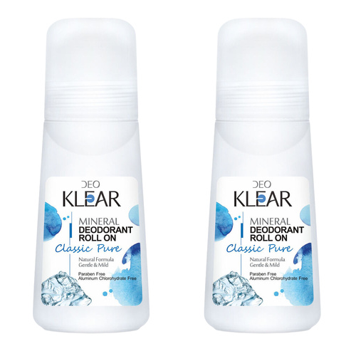 Deoklear Mineral Deodorant Classic Pure Roll On 100ml Pack of 2 Paraben Free