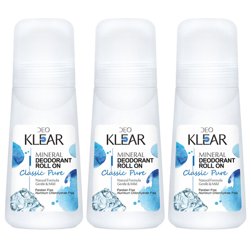 Deoklear Mineral Deodorant Classic Pure Roll On 100ml Pack of 3