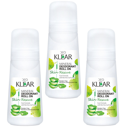 Deoklear Mineral Deodorant Skin Rescue Aloe Vera Roll On 100ml Pack of 3