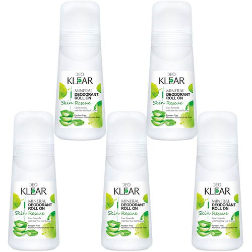 Deoklear Mineral Deodorant Skin Rescue Aloe Vera Roll On 100ml Pack of 5