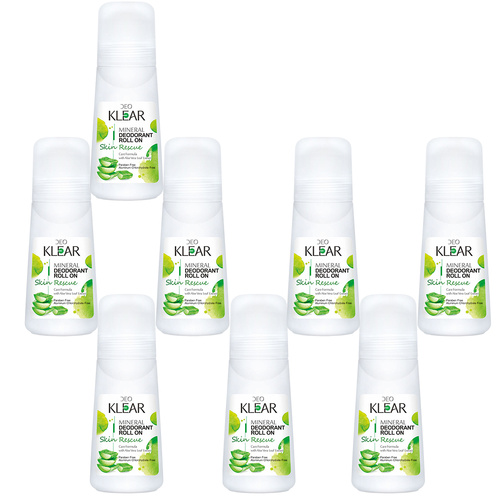 Deoklear Mineral Deodorant Skin Rescue Aloe Vera Roll On 100ml Pack of 8