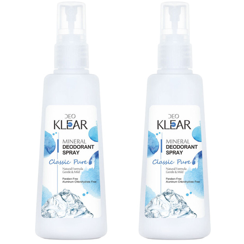 Deoklear Mineral Deodorant Classic Pure Spray 2 Pack 100ml Alcohol Free