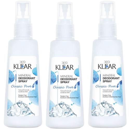 Deoklear Classic Pure Mineral Deodorant Spray Pack of 3 100ml Alcohol Free