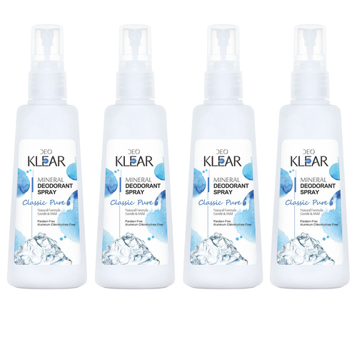 Deoklear Mineral Deodorant Classic Pure Spray 100ml Alcohol Free Pack of 4