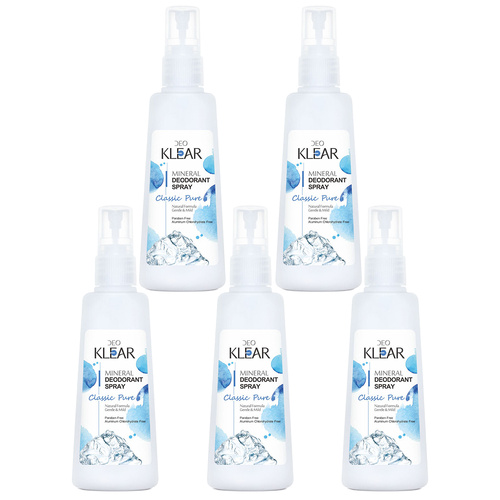 Deoklear Mineral Deodorant Classic Pure Spray 100ml Alcohol Free Pack of 5