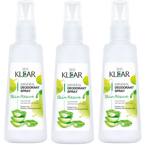 Deoklear Mineral Deodorant Skin Rescue Aloe Vera Spray 3 Pack 100ml