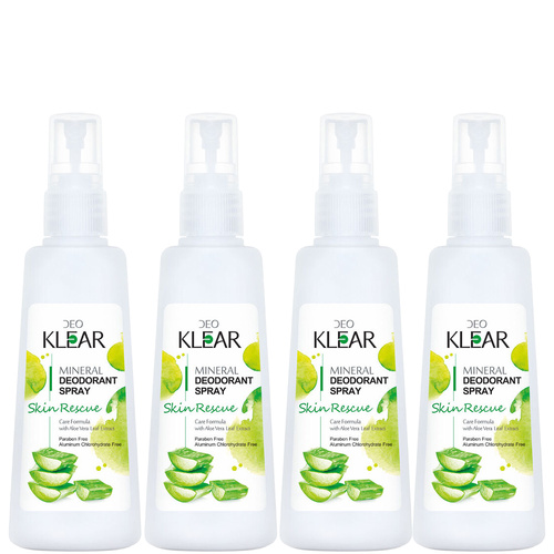 Deoklear Mineral Deodorant Skin Rescue Aloe Vera Spray 100ml Pack of 4